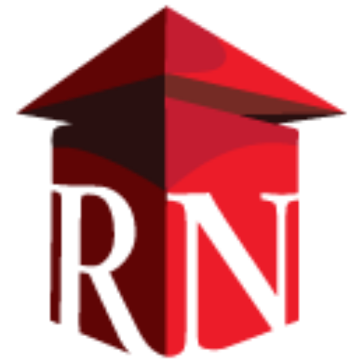 Logo featuring a red cap resembling a graduation cap, with the letters 'RN' in bold black font. The design is sleek and modern, primarily in shades of red.